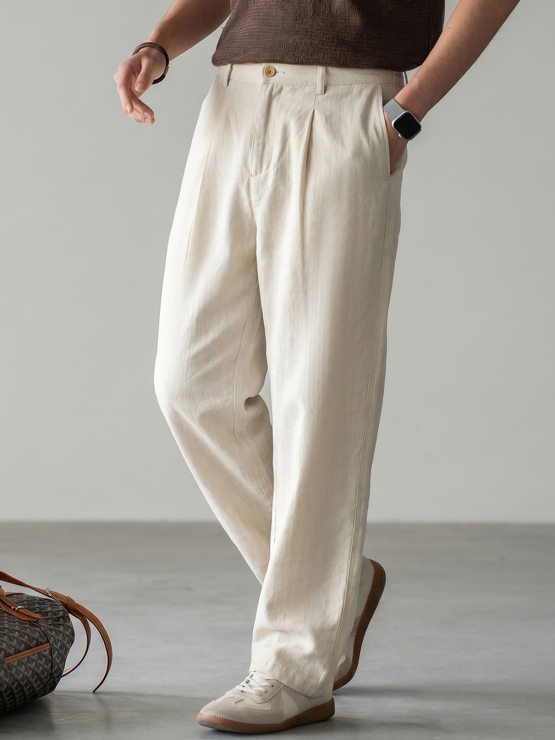 LINEN PLEATED TROUSERS
